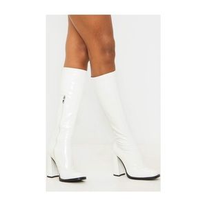 Pretty Little Thing White Knee High Sock Boot